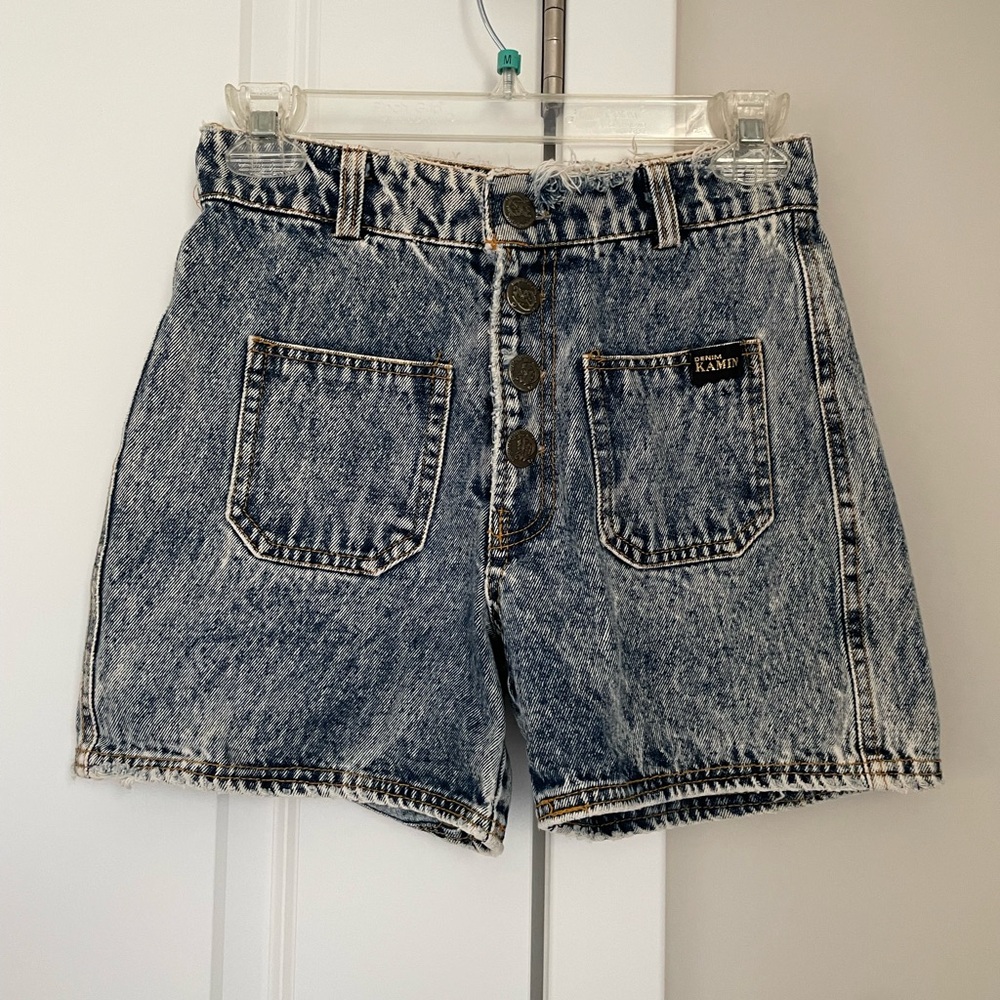 Kamin Denim Vintage Acid Wash Distressed Jean Shorts